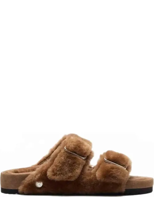 Arizona Shearling Sandal With Anatomical Cork-latex Footbed And Silver Buckle