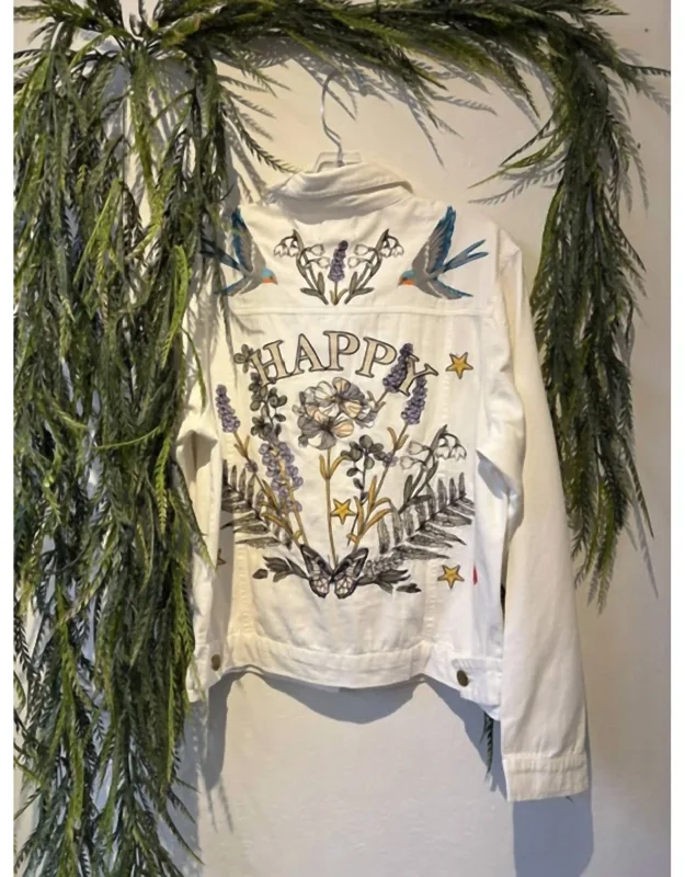 Embroidered Happy Jacket With Multi Butterflies