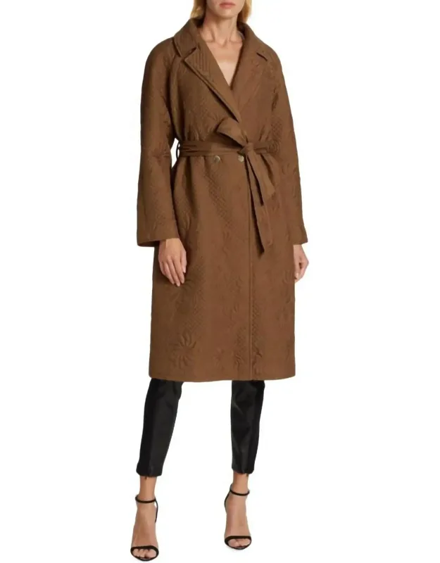 Quilted Floral Stitch Wrap Coat