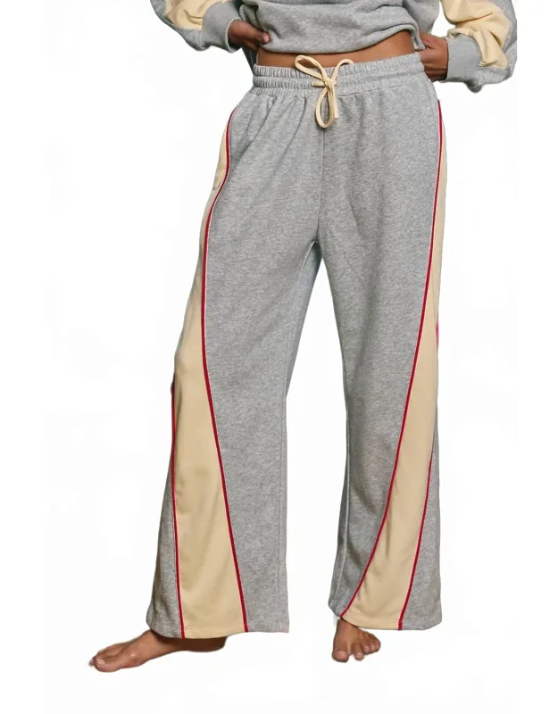 Piping Details Color-block Wide-leg Sweat Pants