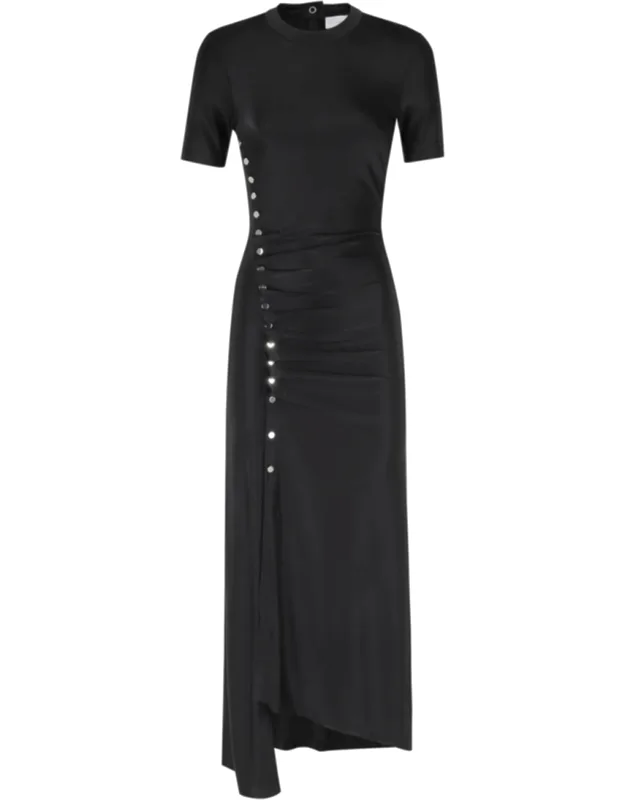 Long Draped Studded Asymmetric Viscose Evening Dress