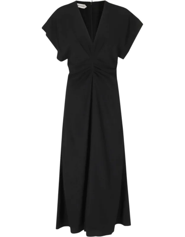 Enver Satin V-neck Draped Viscose Dress