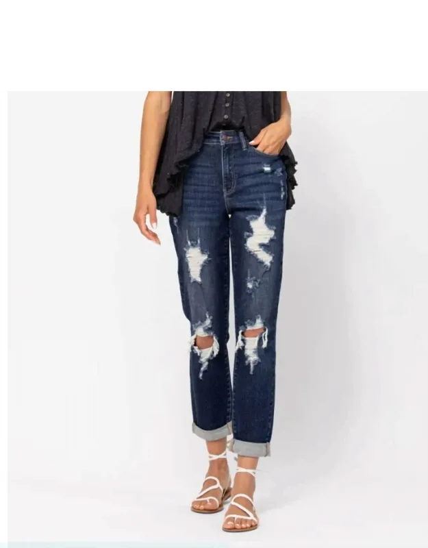 Krystal Destroyed Cuffed Boyfriend Jeans