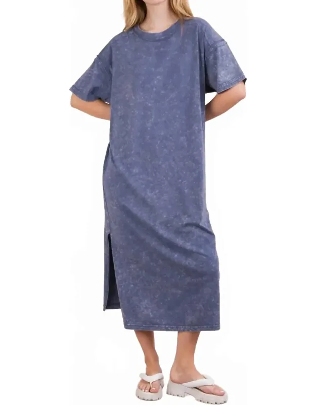 Mineral Washed Casual Comfy Midi Dress