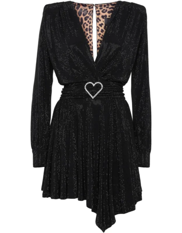 Short Dress Crystal With Plunging Neckline And Asymmetrical Skirt