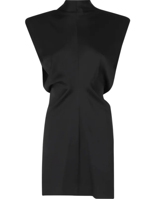 Padded Straps Front Pleat Acetate-blend Mini Dress