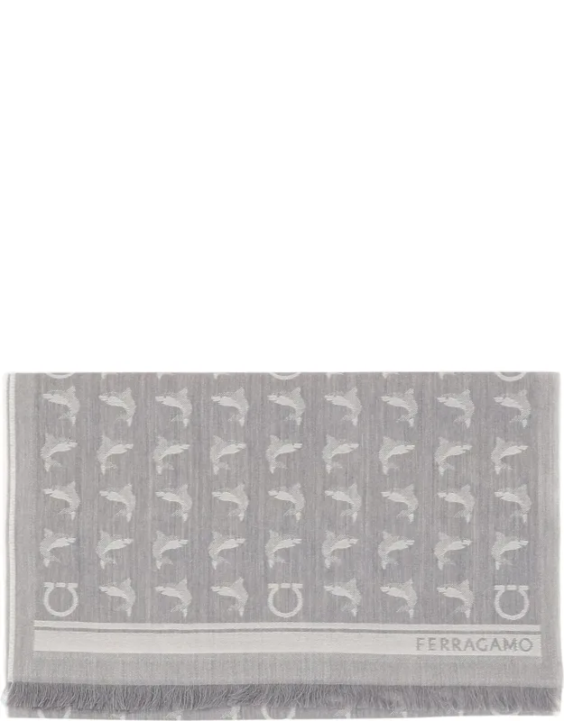 Wool Scarf With Subtle Motifs And Fringed Edges
