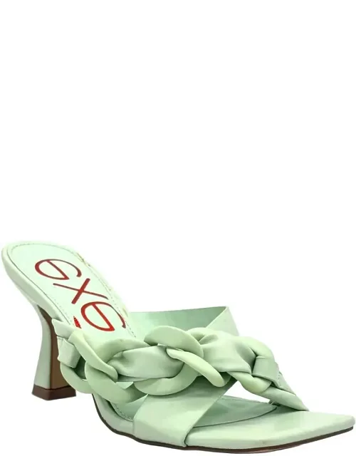 Chain-link Strap Heeled Slide Sandals