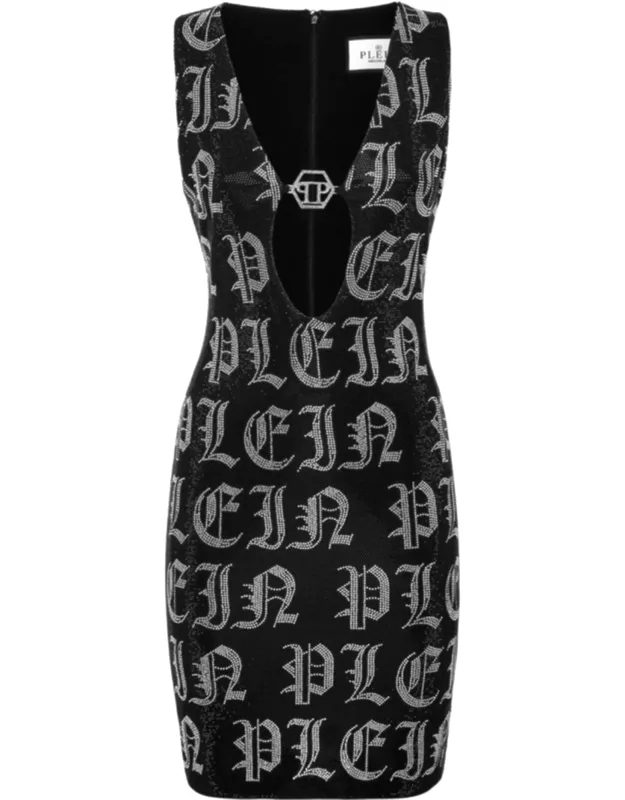Mini Dress Plein Strass With Rhinestone Applications And Plunging Neckline