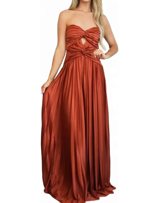 Strapless Pleated Maxi Dress