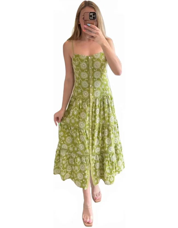Floral Embroidered Tiered Midi Dress