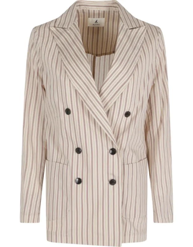 Striped Double-breasted Lyocell-blend Blazer