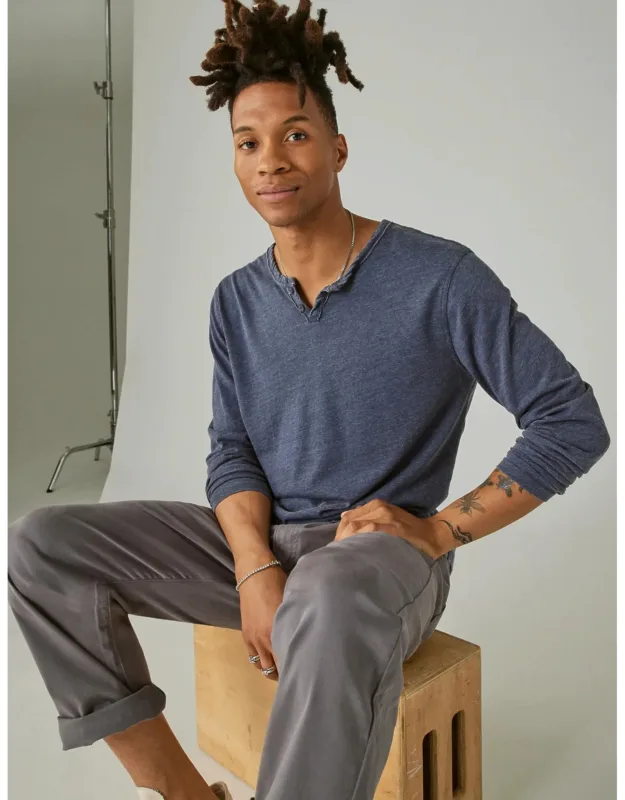 Venice Burnout Notch Neck Long Sleeve Tee