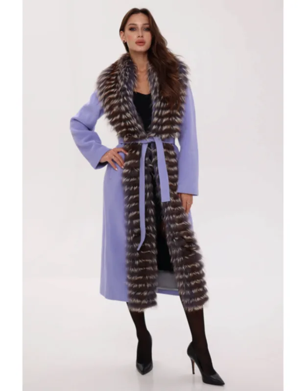 Genuine Silver Fox Virgin Wool Wrap Coat