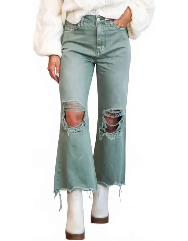 Distressed High Waisted Crop Flare Jeans