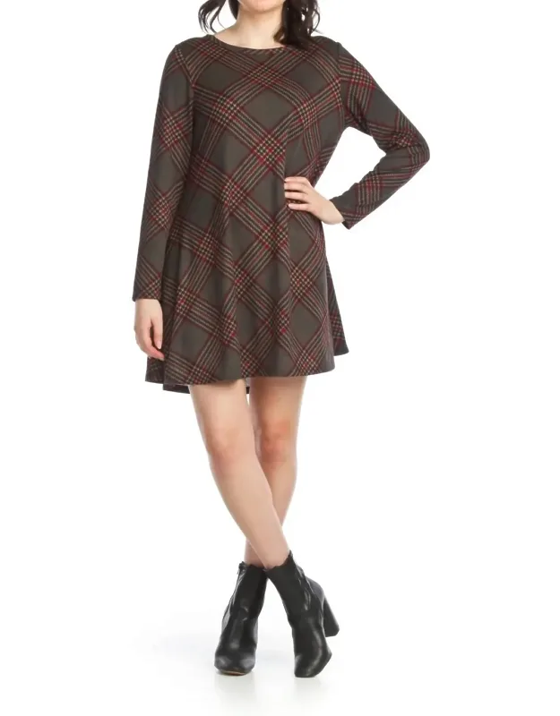 Plaid Knit A-line Sweater Dress With Pockets