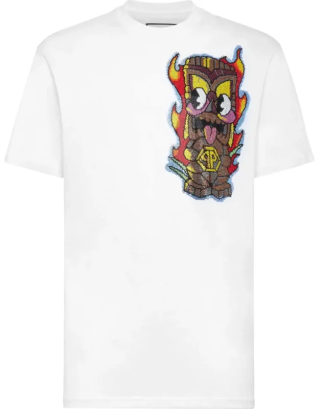 T-shirt Round Neck Ss With A Bejeweled Theme Print And Hexagon On A Saffian Leather Patch