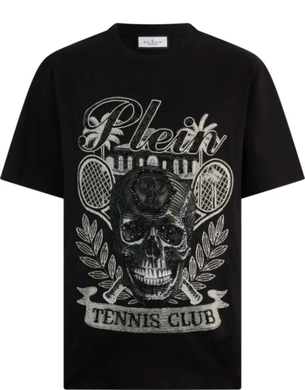 Round Neck T-shirt With Rhinestone Embellishments And Logoed Patch