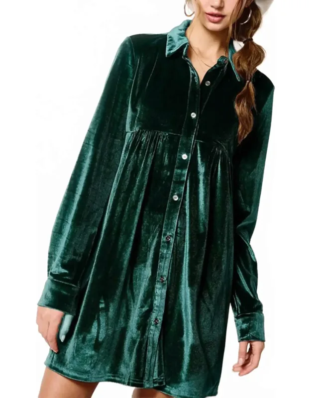 Velvet Mini Shirt Dress