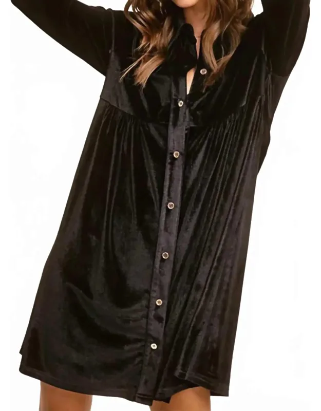 Velvet Mini Shirt Dress