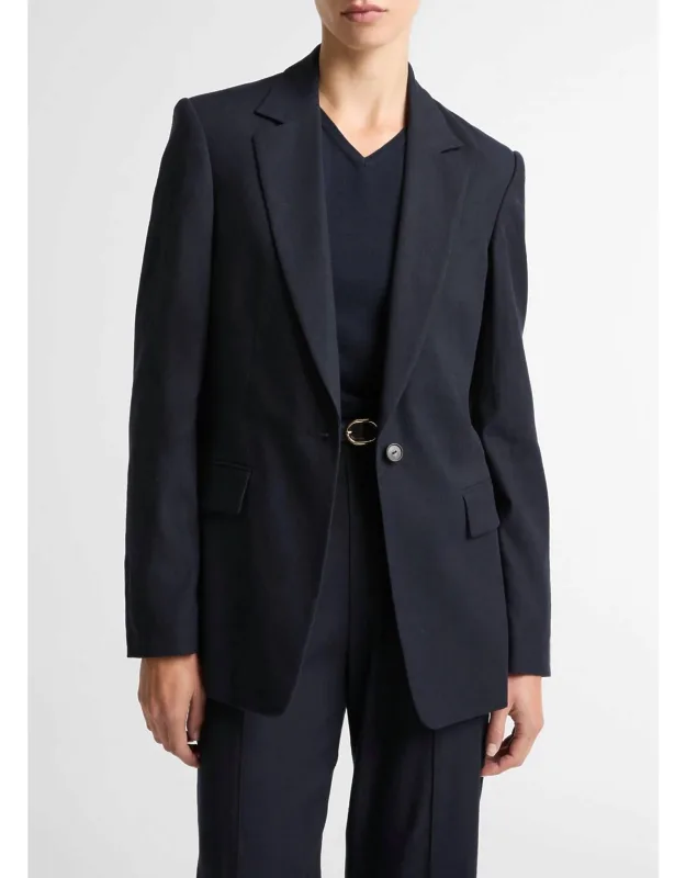 Linen Blend Single Breasted Blazer