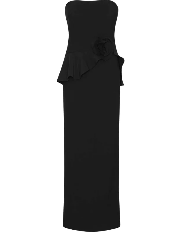 Maxi Dress With Strapless Design And Floral Applique