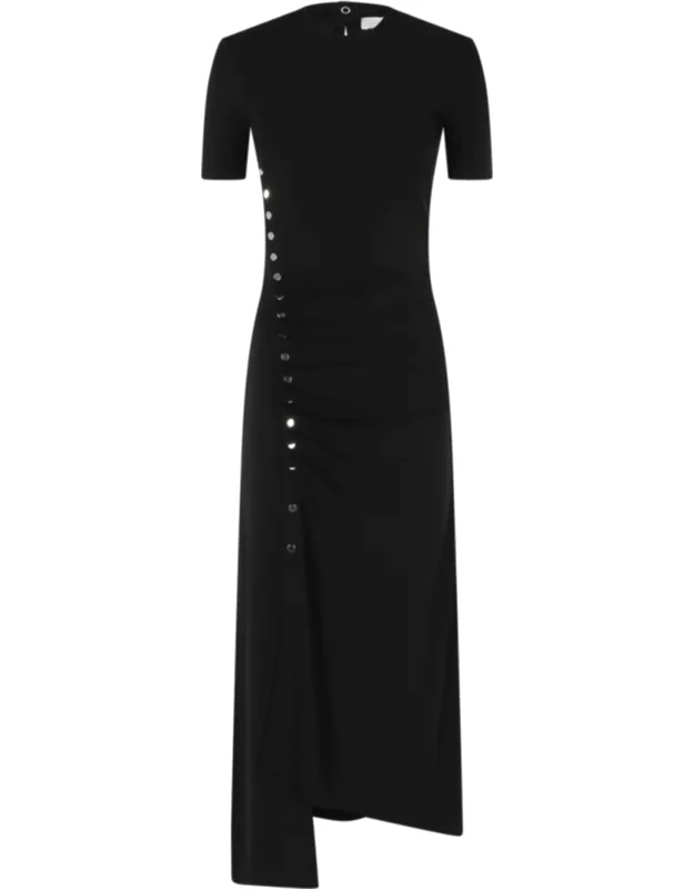 Draped Side Buttons Viscose Midi Dress