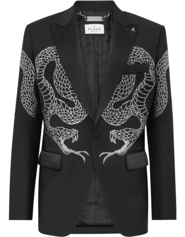 Blazer Lord Fit Single Button Evening Blazer, Fabric Featuring Sequins- And Rhinestone Snakes
