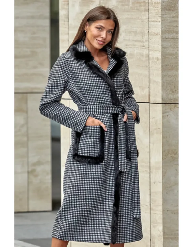 Genuine Scandinavian Mink Fur Trim Wool Coat