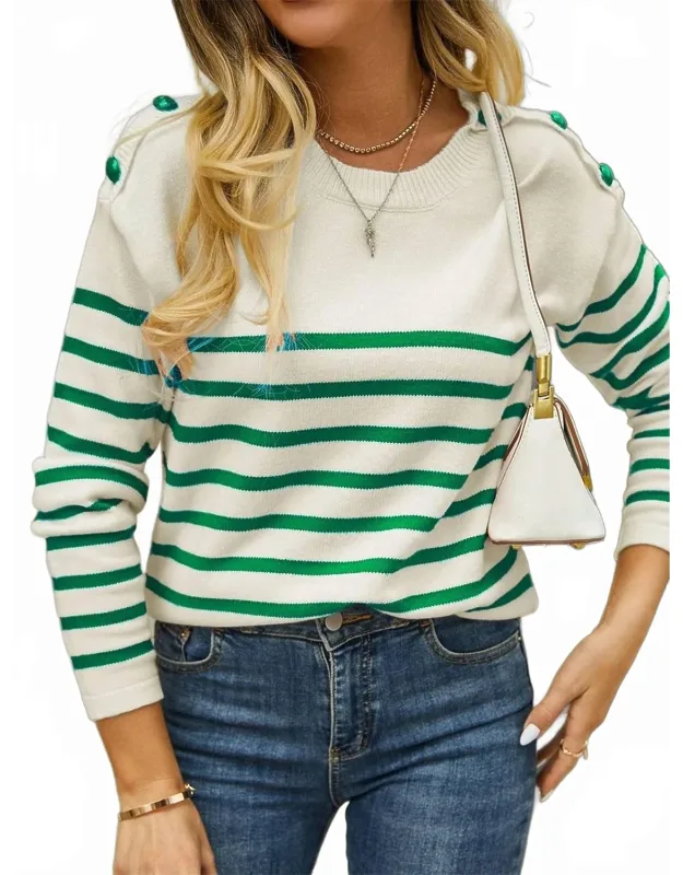 Striped Button Detail Knit Sweater