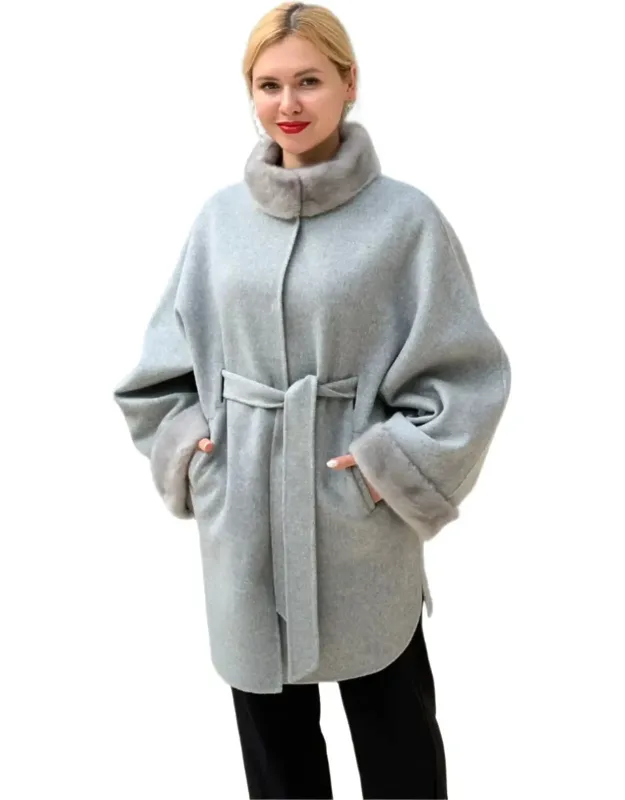 Genuine Scandinavian Mink Fur Virgin Wool Coat