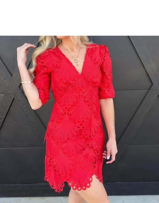 Scalloped Lace Empire Waist Mini Dress