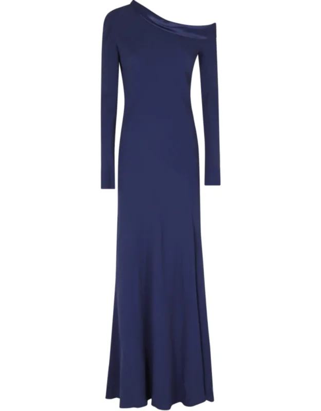Enver Satin One-shoulder Side Slit Viscose Long Evening Dress