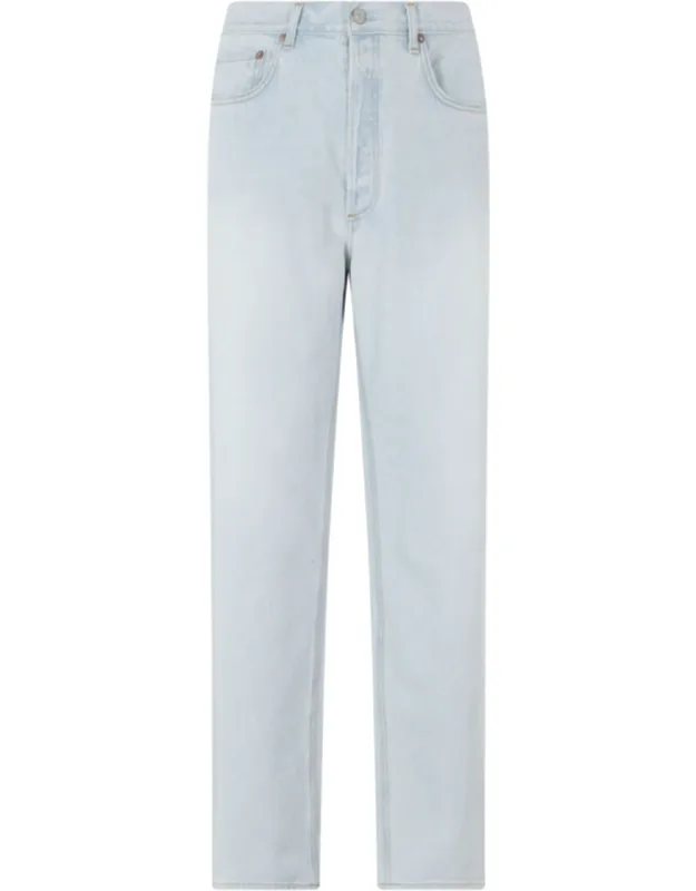 Light Denim Five-pocket Wide-leg Cotton Jeans