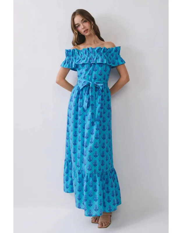 Floral Print Off Shoulder Ruffle Maxi Dress