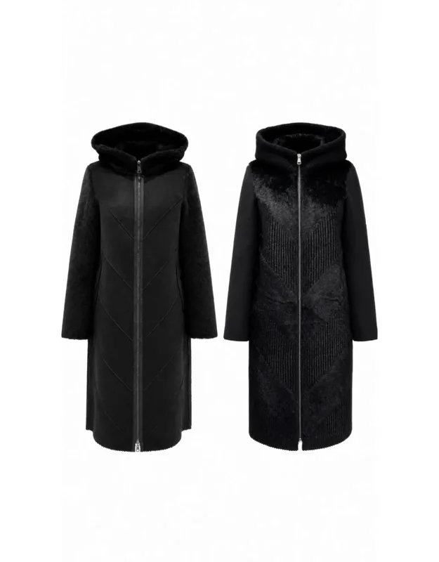 Reversible Faux Fur & Suede Hooded Coat