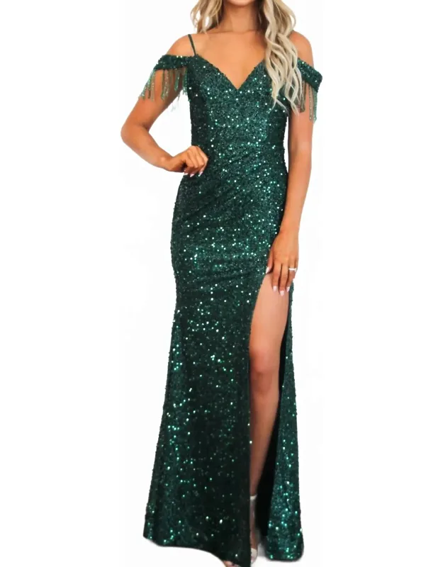 Daisy Sequin Beaded Fringe Maxi Dress