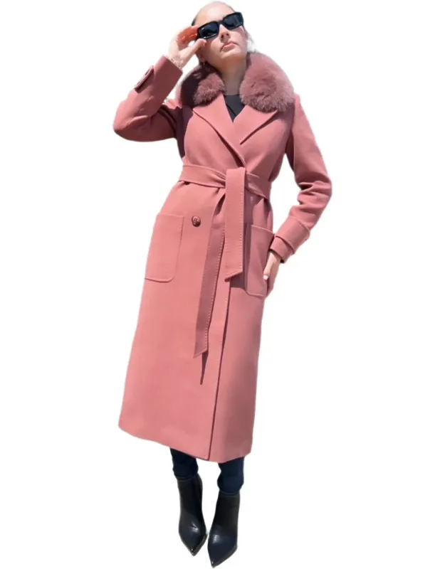 Genuine Polar Fox Tailored Cashmere Wool Coat