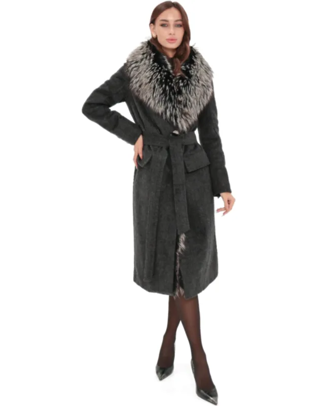 Genuine Silver Fox Cashmere Blend Coat