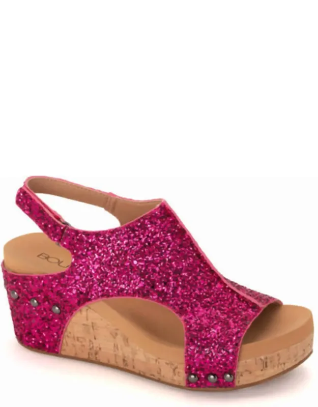 Carley Wedge Sandal In Glitter With Chic Peep Toe Design And Comfortable Wedge Heel