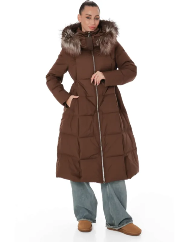 Genuine Silver Fox Fur Trim Down Coat