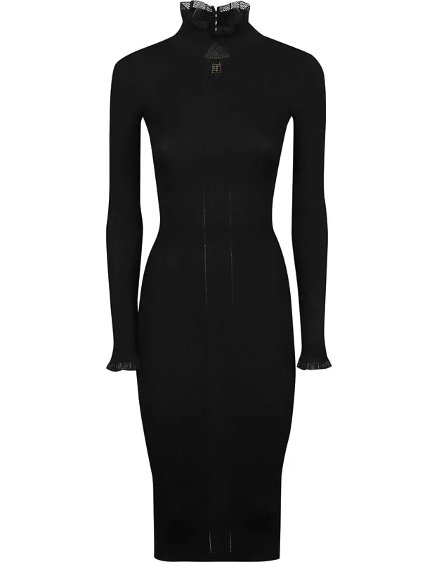 Ribbed Midi Dress With Ruffle Details