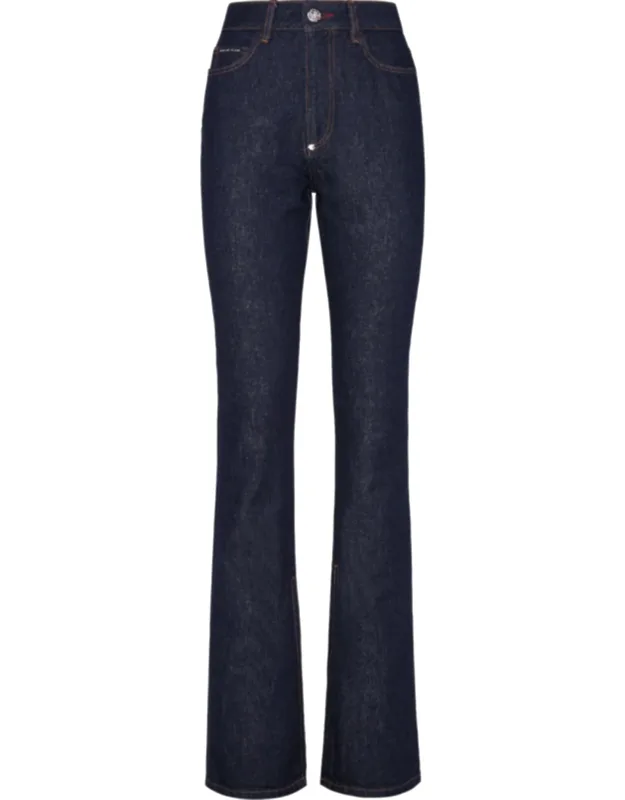 Flared Denim Trousers With Chains