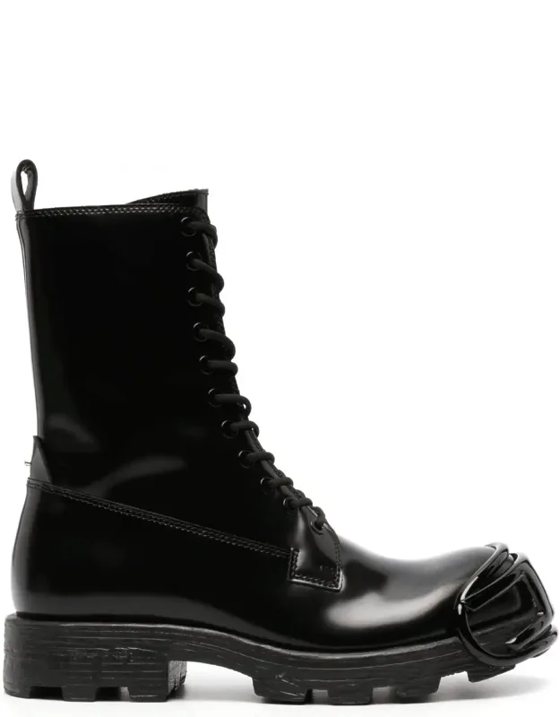 High Lace-up Boots With Glossy Finish And Chunky Sole