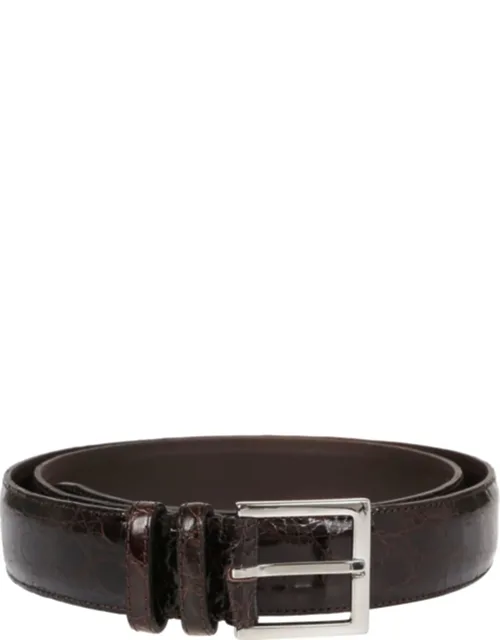 Crocodile-cow Leather Slim Belt