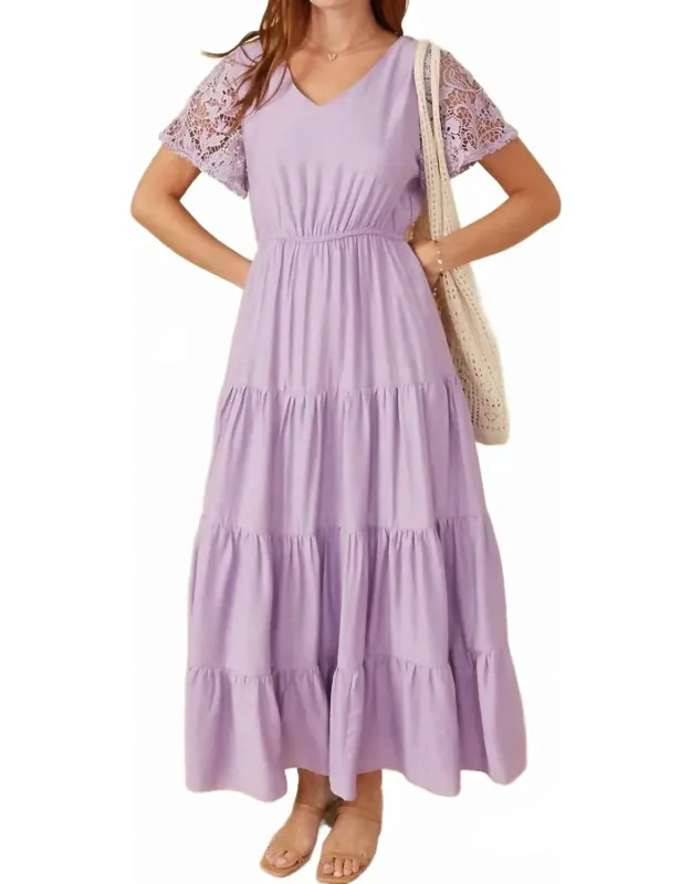 Crochet Lace Sleeve Tiered Dress