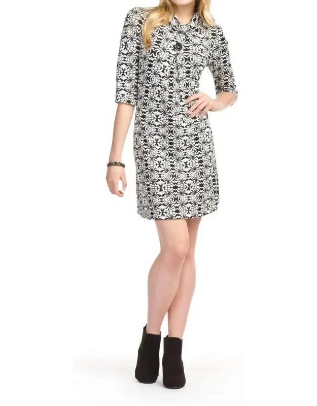 Floral Print 3/4 Sleeve Cowl Neck Pleat Button Dress
