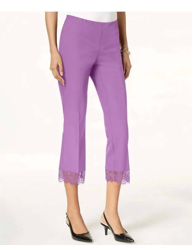 Lace Hem Pull On Cropped Pants