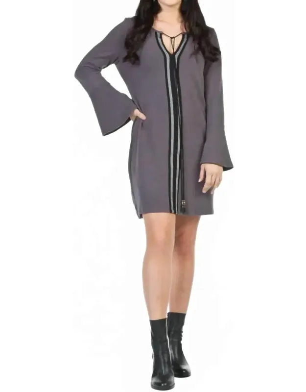 Bell Sleeve V-neck Track Stripe Dress