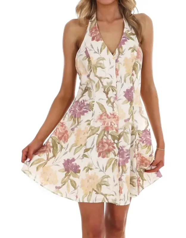 Petals In Motion Floral Halter Mini Dress